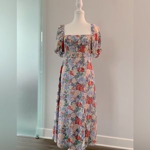 ASTR The Label Lilac Lavender Floral Maxi Midi Puff Sleeves Dress Sz M